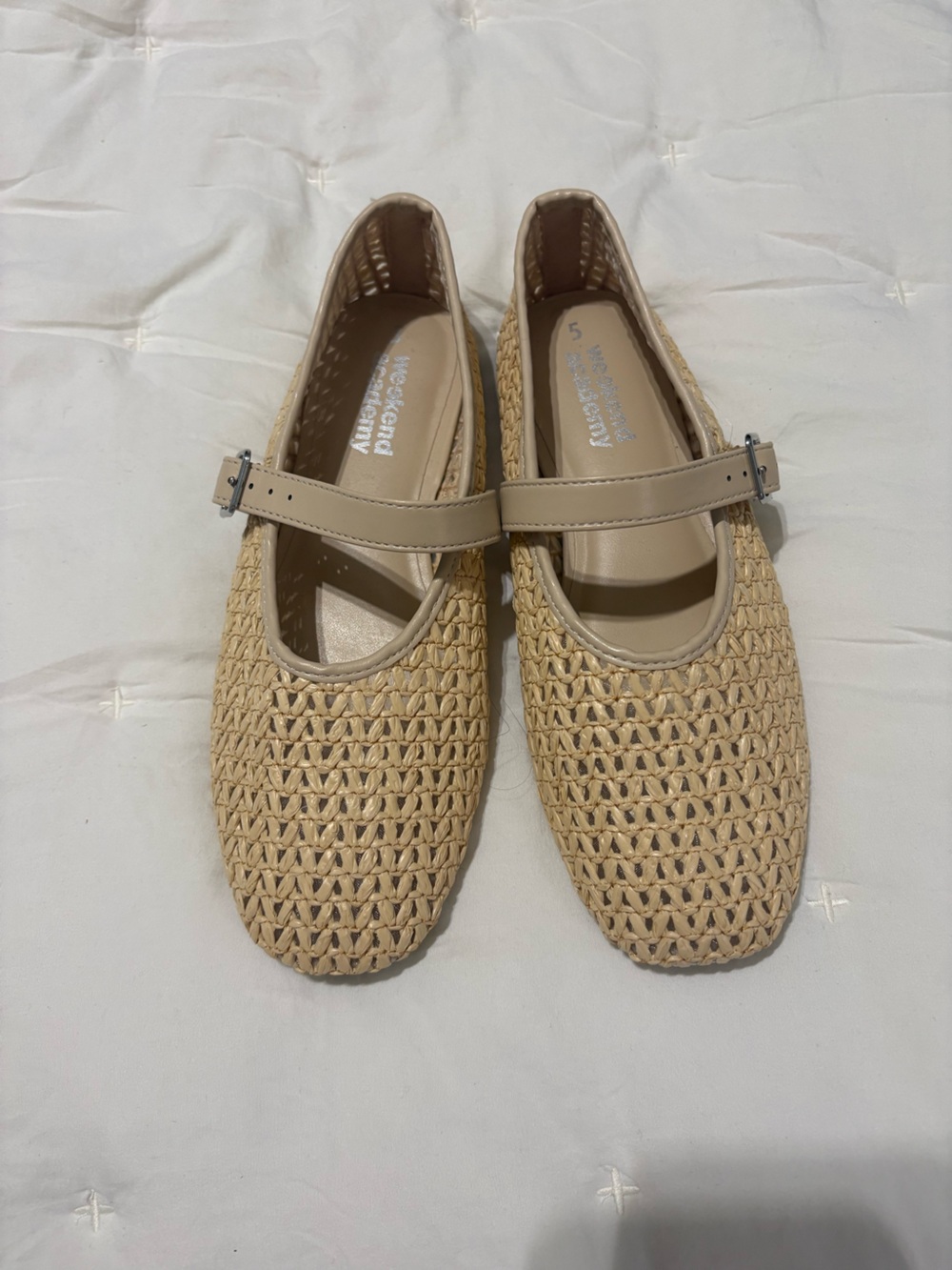 Weekday Beige Woven Mary Jane Flats